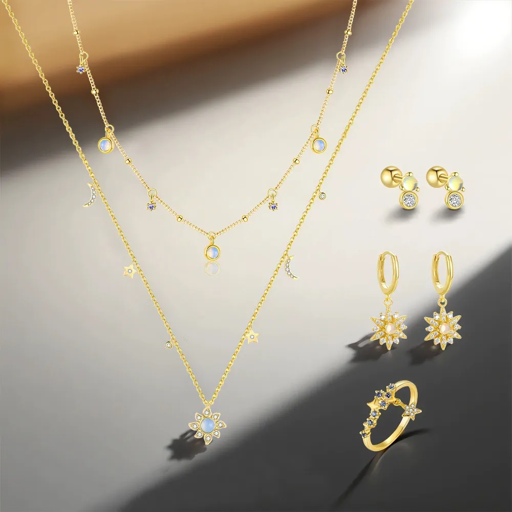 925 Sterling Silver Moonstone Star Necklace Earring Ring Set 140300018 - image2