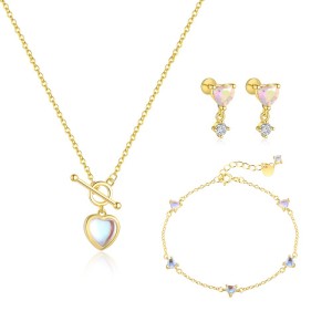 925 Sterling Silver Moonstone Heart Necklace Bracelet Earring Set 140400003 925 Sterling Silver Moonstone Heart Necklace Bracelet Earring Set 140400003