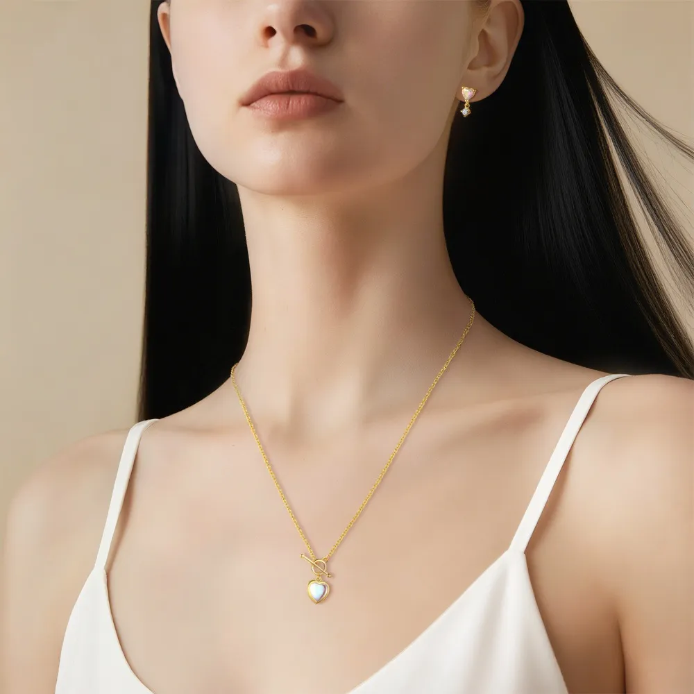 925 Sterling Silver Moonstone Heart Necklace Bracelet Earring Set 140400003 - image2