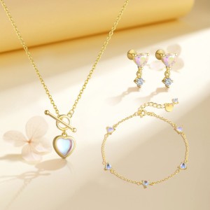 925 Sterling Silver Moonstone Heart Necklace Bracelet Earring Set 140400003 925 Sterling Silver Moonstone Heart Necklace Bracelet Earring Set 140400003