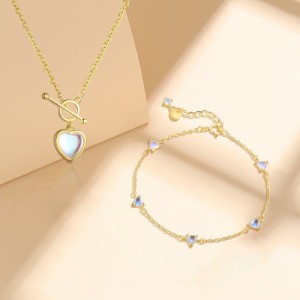 925 Sterling Silver Moonstone Heart Necklace Bracelet Earring Set 140400003 925 Sterling Silver Moonstone Heart Necklace Bracelet Earring Set 140400003