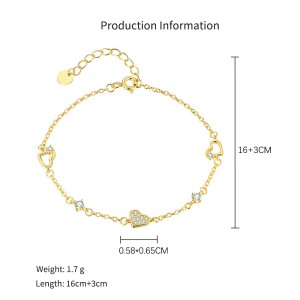 925 Sterling Silver Pave CZ Heart Layered Necklace Bracelet Set 140500001