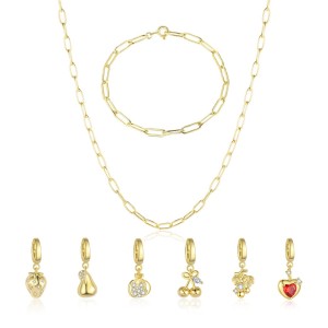 925 Sterling Silver Paperclip Chain Bracelet Necklace Fruit Charm Kit 140500002 925 Sterling Silver Paperclip Chain Bracelet Necklace Fruit Charm Kit 140500002