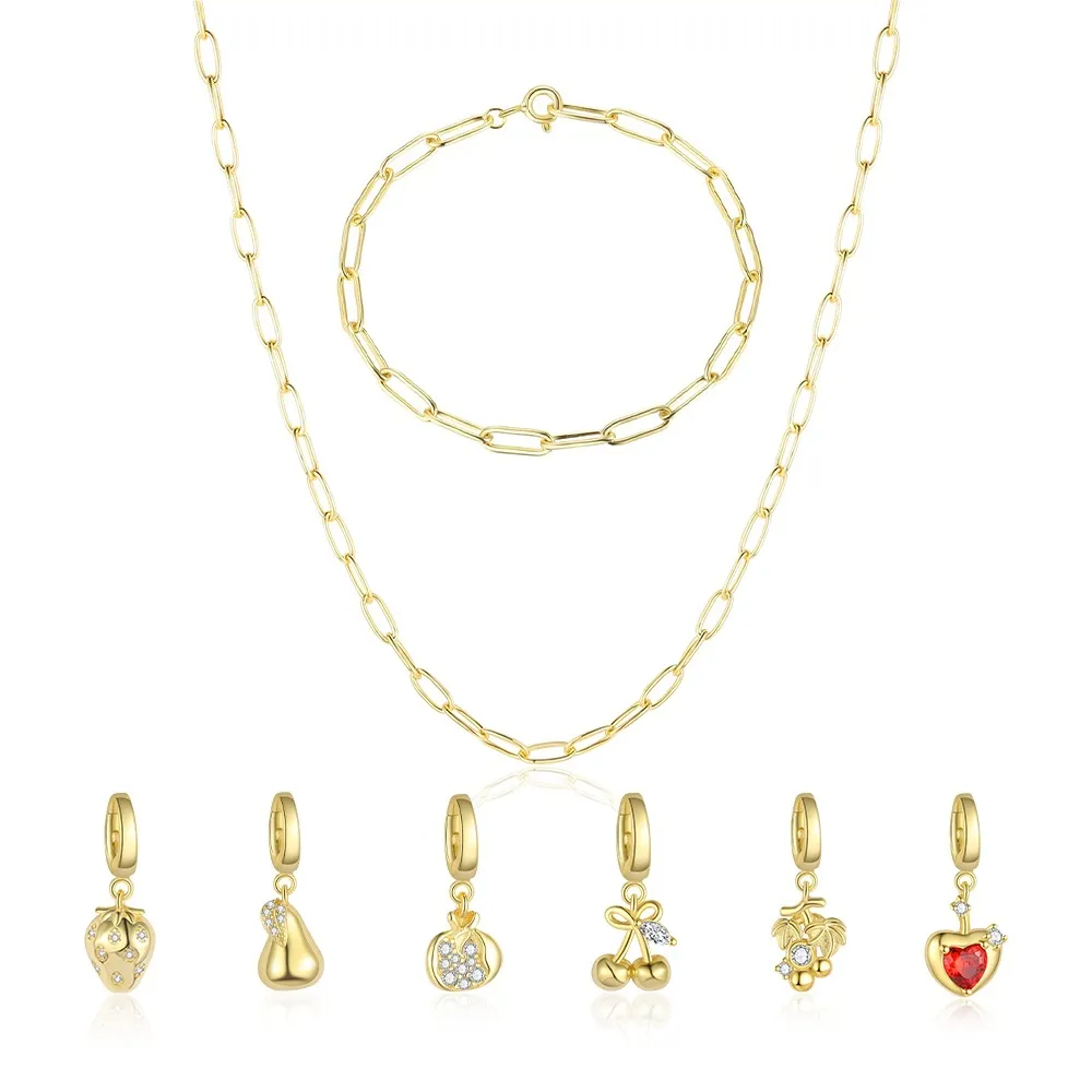 925 Sterling Silver Paperclip Chain Bracelet Necklace Fruit Charm Kit 140500002 925 Sterling Silver Paperclip Chain Bracelet Necklace Fruit Charm Kit 140500002