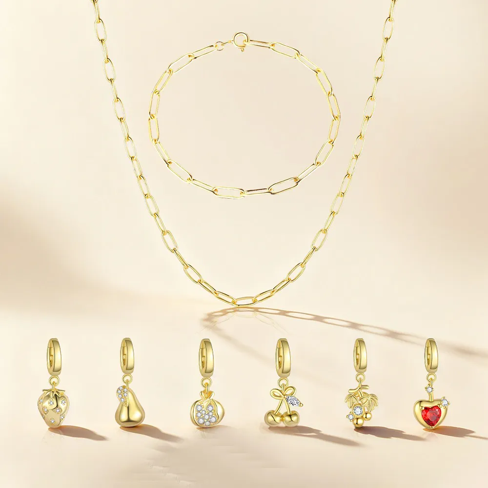 925 Sterling Silver Paperclip Chain Bracelet Necklace Fruit Charm Kit 140500002 - image1