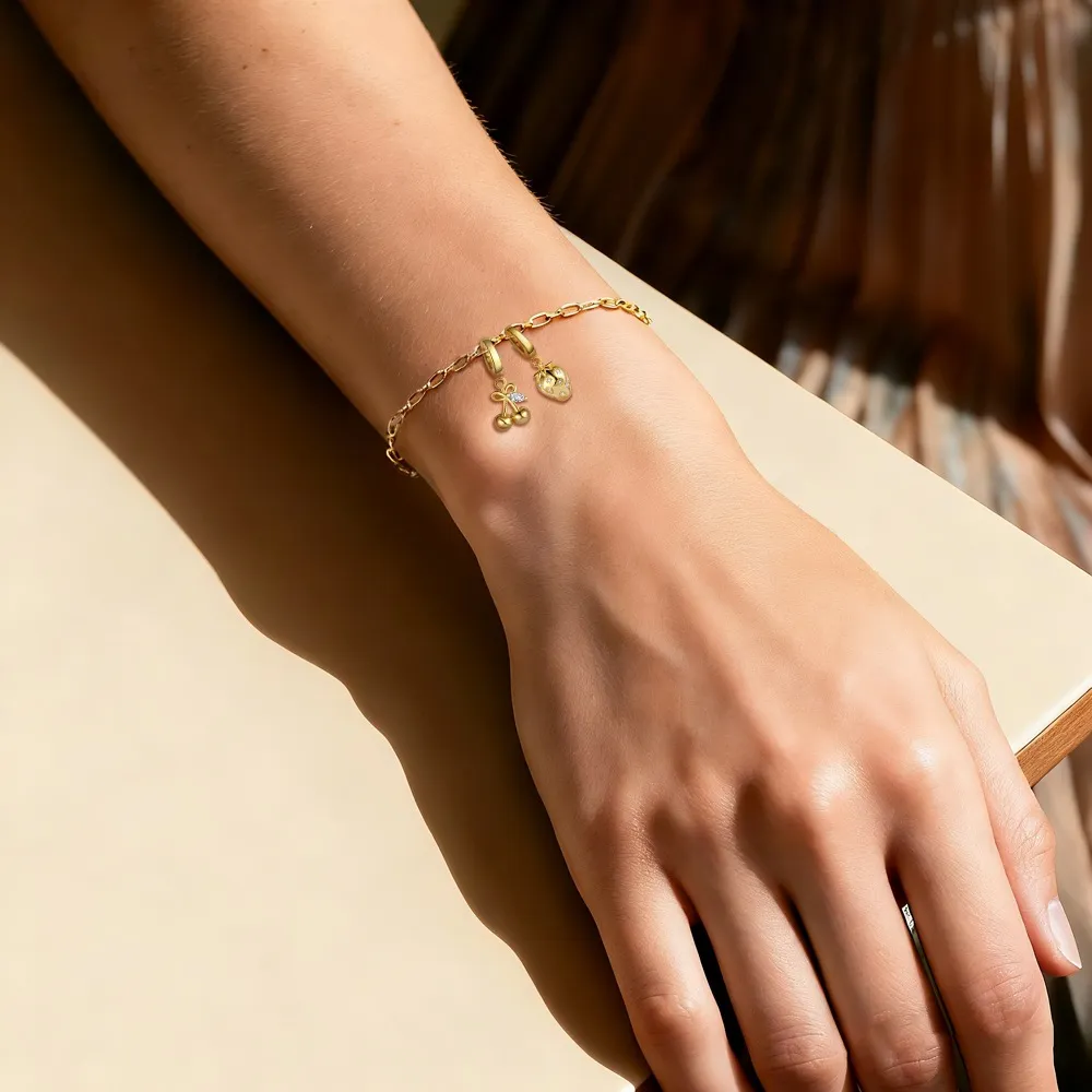 925 Sterling Silver Paperclip Chain Bracelet Necklace Fruit Charm Kit 140500002 - image2