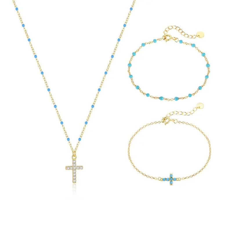 925 Sterling Silver Bead Cross Necklace Bracelet Set 140500004 925 Sterling Silver Bead Cross Necklace Bracelet Set 140500004