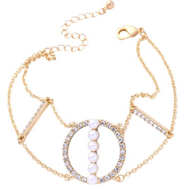 Wholesale Fashion Bracelet Shiny Crystal Rhinestone Pearl Chain Bracelet BCH00006