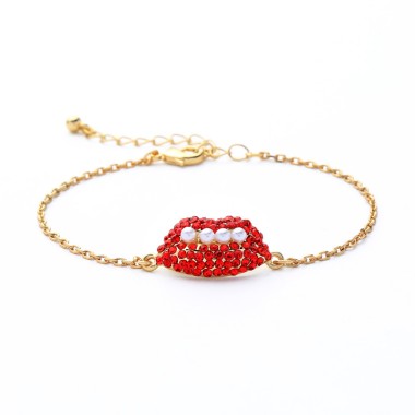 Wholesale Fashion Bracelet Shiny Crystal Rhinestone Lip Pearl Chain Bracelet BCH00008
