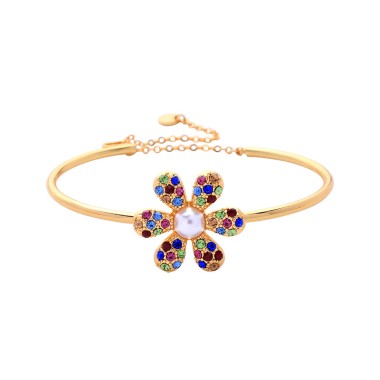 Wholesale Fashion Bracelet Sparkle Crystal Rhinestone Flower Pearl Cuff Bracelet BCB00013