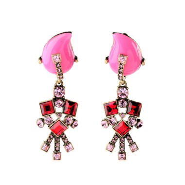 Women Fashion Earring Vintage Pink Rhinestone Dangle Clip Earring ECE00008