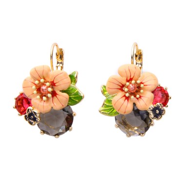 Women Fashion Earring Sparkle Crystal Rhinestone Enamel Flower Dangle Drop Earring EDA00004