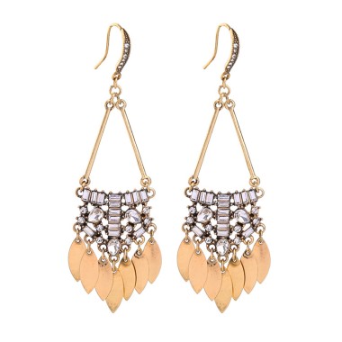 Women Fashion Earring Vintage Crystal Rhinestone Leaf Tassel Dangle Drop Earring EDA00038
