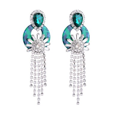 Fashion Drop Earring Geometric Sparkle Crystal Stone Rhinestone Tassel Drop Stud Earring EDE00051