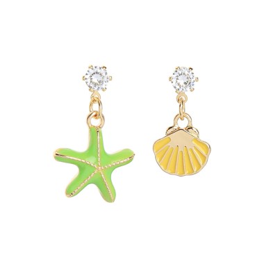 Fashion Drop Earring Lovely Rhinestone Enamel Sea Star Shell Drop Stud Earring EDE00057