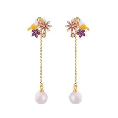 Fashion Drop Earring Shiny Pearl Sparkle Rhinestone Flower Bird Drop Stud Earring EDE00108