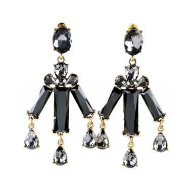 Fashion Drop Earring Sparkle Black Crystal Rhinestone Waterdrop Tassel Drop Stud Earring EDE00244