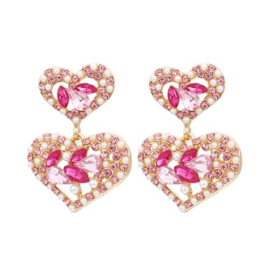 Wholesale Drop Earring Pink Rhinestone Heart Drop Stud Earring EDE00272