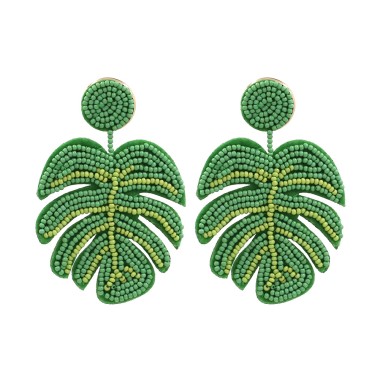 Wholesale Drop Earring Green Beads Leaf Drop Stud Earring EDE00273