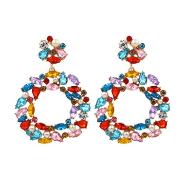 Wholesale Drop Earring Sparkle Crystal Rhienstone Pearl Circle Drop Stud Earring EDE00276