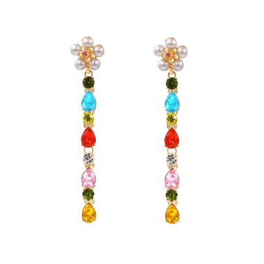 Wholesale Drop Earring Sparkle Crystal Pearl Flower Tassel Drop Stud Earring EDE00289