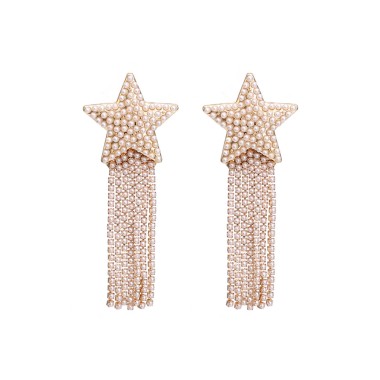 Wholesale Drop Earring Sparkle Rhinestone Bead Star Tassel Drop Stud Earring EDE00292