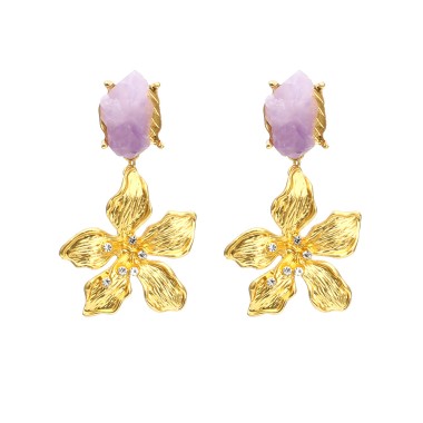 Unique Gold Plated Flower Resin Stone Drop Stud Earring EDE00311