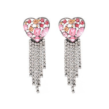 Personality Pink Heart Diamond Tassel Earring EDE00338