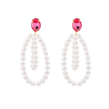 Sparkle Crystal Long Pearl Oval Earring EDE00356