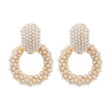 Exaggerated Pearl Geometric Round Earring EDE00368