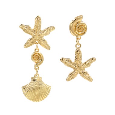 Exaggerated Asymmetrical Shell Starfish Conch Earring EDE00375