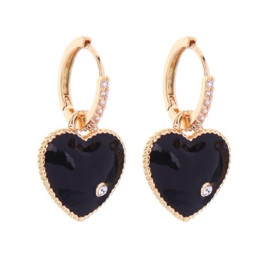 Women Fashion Earring Sparkle Crystal Rhinestone Love Heart Dangle Hoop Earring EHE00009