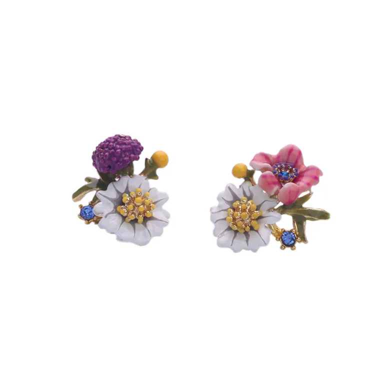 Fashion Rhinestone Enamel Blooming Flower Stud Earring ESE00002