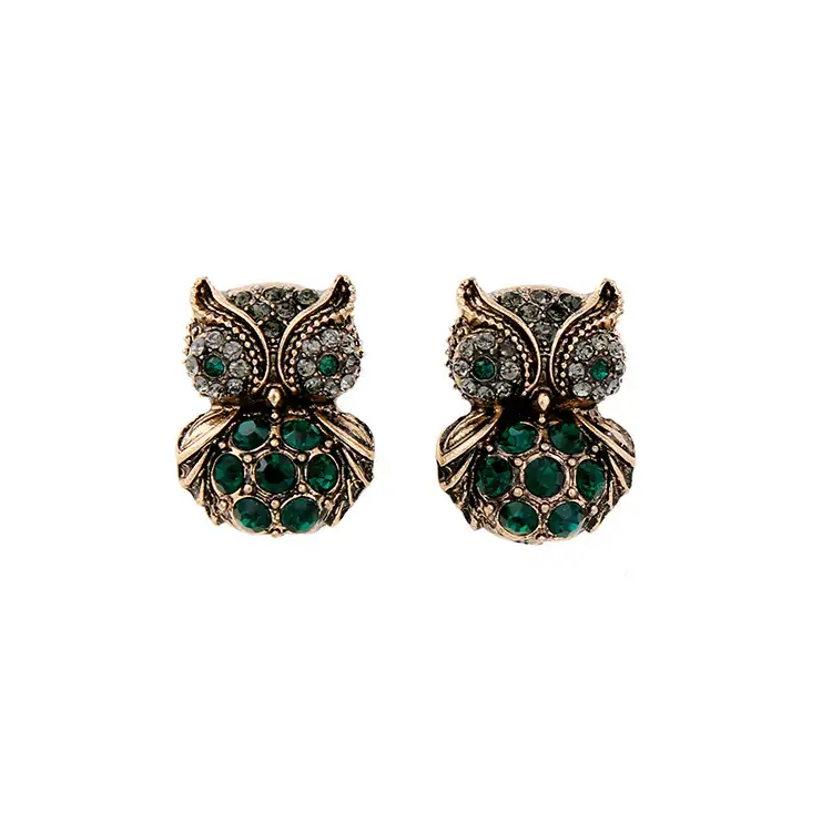 Vintage Sparkle Crystal Rhinestone Owl Stud Earring ESE00011