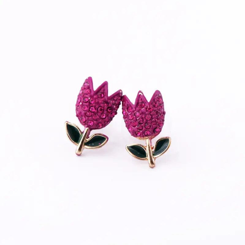 Fashion Sparkle Rhinestone Blooming Flower Leaf Stud Earring ESE00024