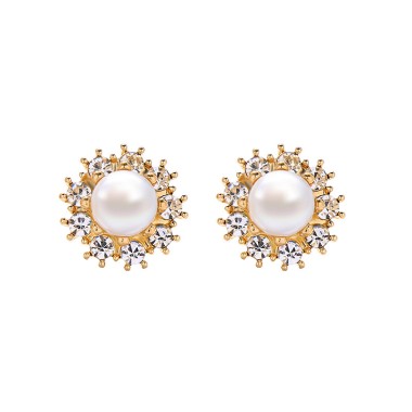 Fashion Elegant Sparkle Rhinestone Flower Pearl Party Stud Earring ESE00047