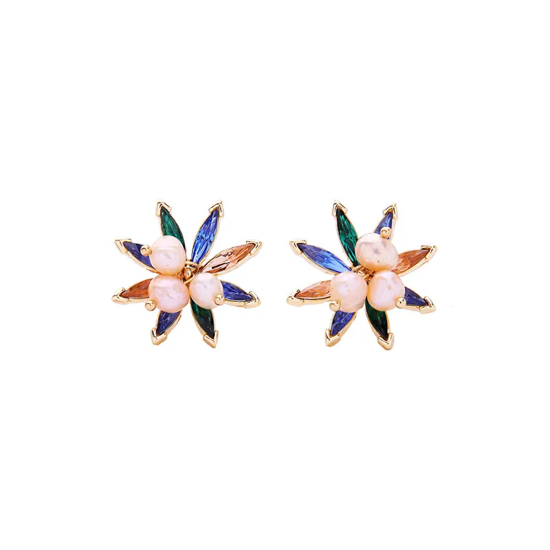 Fashion Sparkle Crystal Rhinestone Flower Pearl Party Stud Earring ESE00064