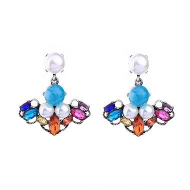 Fashion Shiny Crystal Rhinestone Flower Pearl Party Stud Earring ESE00074