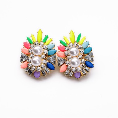 Fashion Shiny Crystal Rhinestone Flower Pearl Party Stud Earring ESE00075