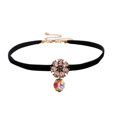 Fashion Choker Necklace Crystal Flower Pendant Necklace NCK00022