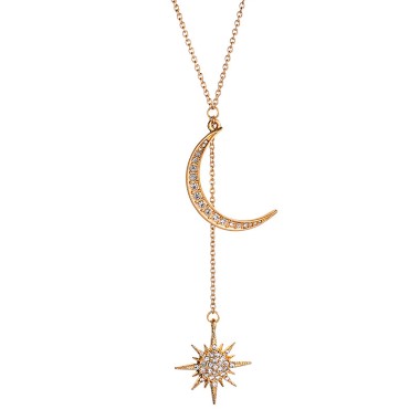 Fashion Necklace Sparkle Crystal Rhinestone Star Moon Tassel Pendant Necklace NPD00005