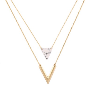 Fashion Necklace Vintage Geomestric Triangle Stone Pendant Layered Necklace NPD00015