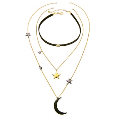 Fashion Necklace Layered Shiny Star Moon Layered Pendant Necklace NPD00017