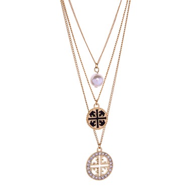 Fashion Necklace Sparkle Crystal Rhinestone Enamel Cross Pearl Layered Pendant Necklace NPD00020