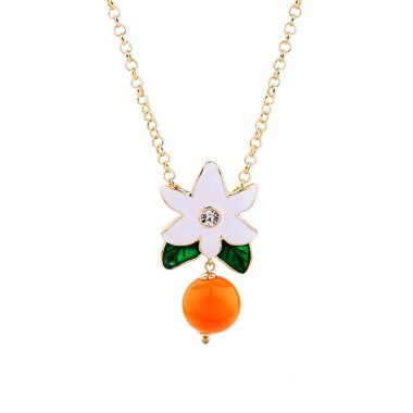 Fashion Necklace Elegant Enamel Leaf Flower Bead Pendant Necklace NPD00033