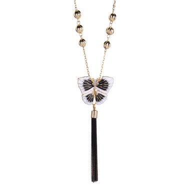 Fashion Necklace Elegant Enamel Rhinestone Butterfly Bead Tassel Pendant Necklace NPD00034