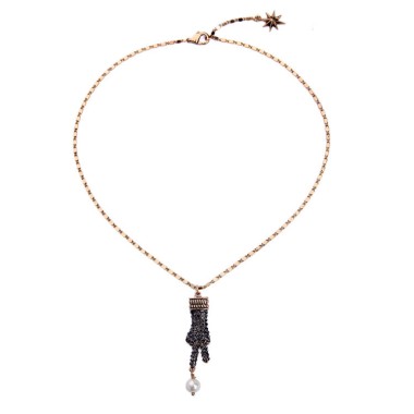 Vintage Necklace Sparkle Crystal Rhinestone Hand Pearl Pendant Necklace NPD00039