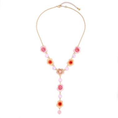 Vintage Necklace Sparkle Crystal Rhinestone Enamel Flower Tassel Pendant Tassel Necklace NPD00057