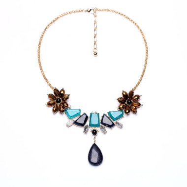 Fashion Jewelry Elegant Resinstone Statement Flower Pendant Necklace NSN00007