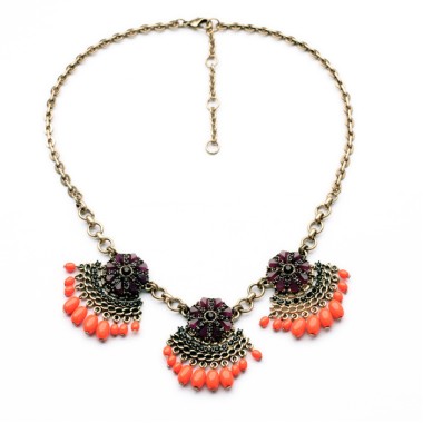 Fashion Jewelry Vintage Resinstone Statement Flower Tassel Necklace NSN00008